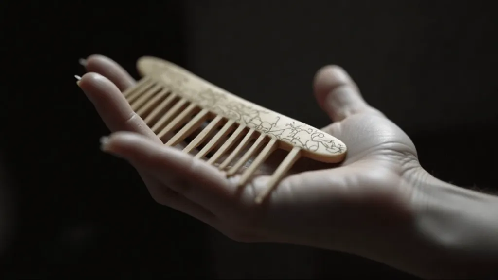 Hand holding vintage bone hair comb