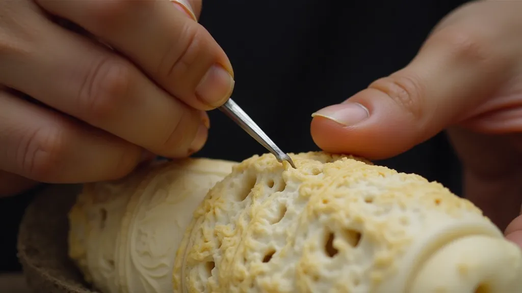 Artisan carving a vintage ivory comb