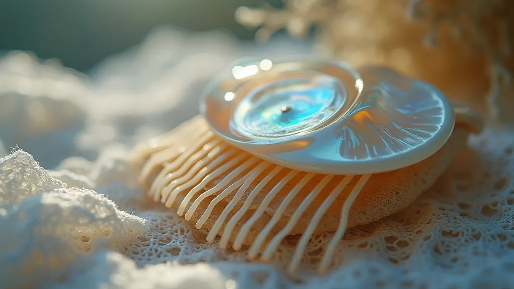 Close-up of iridescent mother-of-pearl hair comb