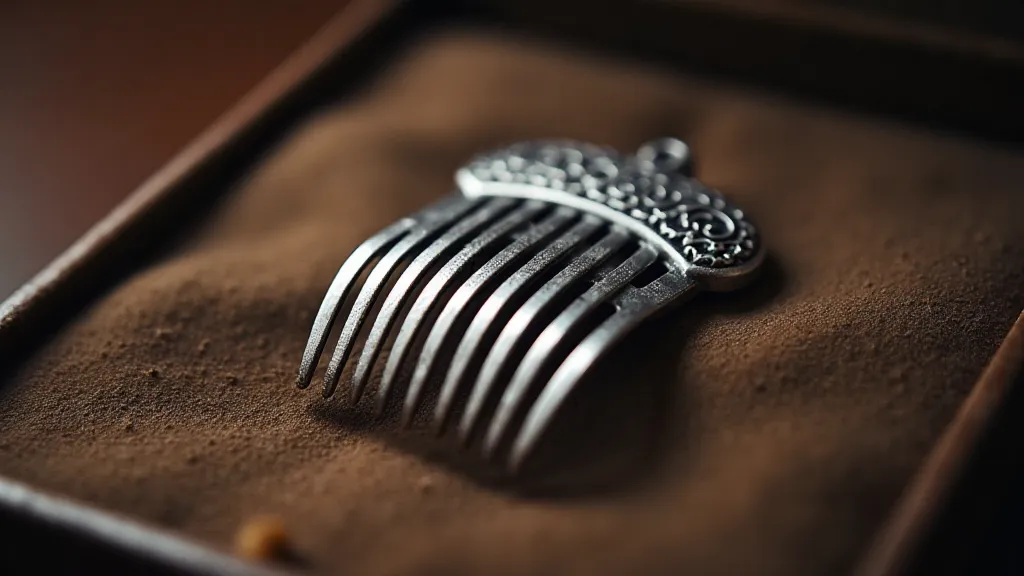 Vintage silver comb displayed on velvet