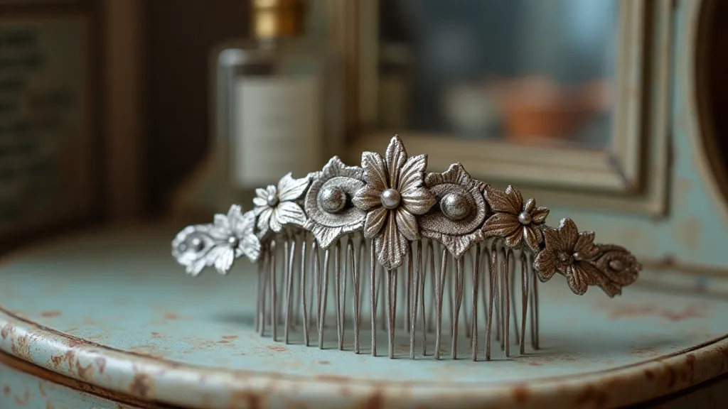 Vintage silver hair comb with floral detailing