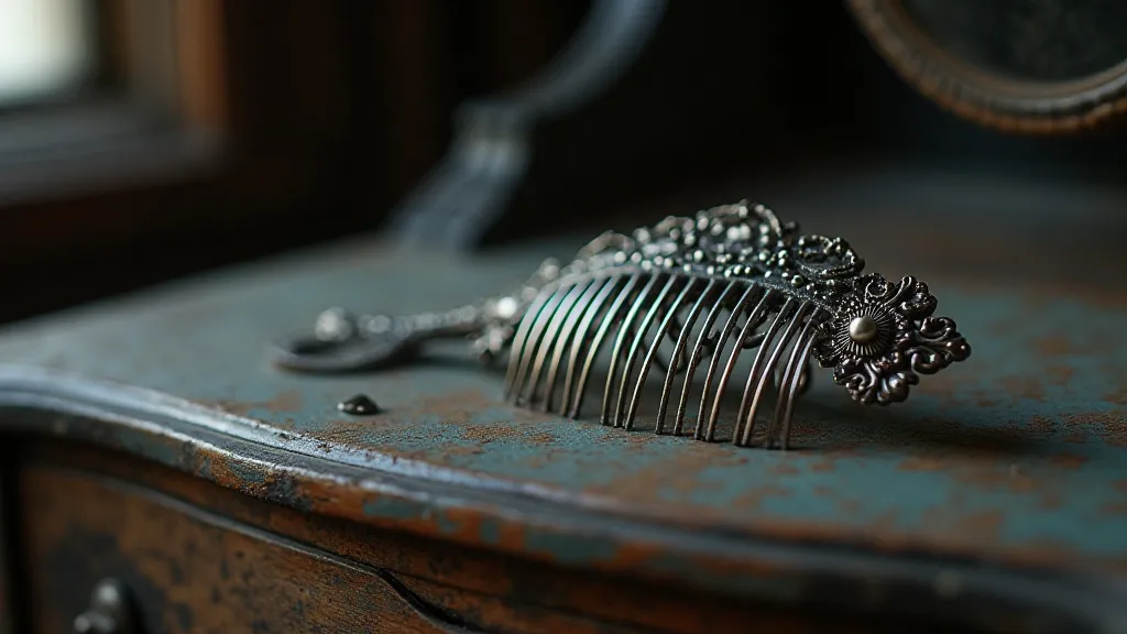 Vintage silver hair comb on vanity